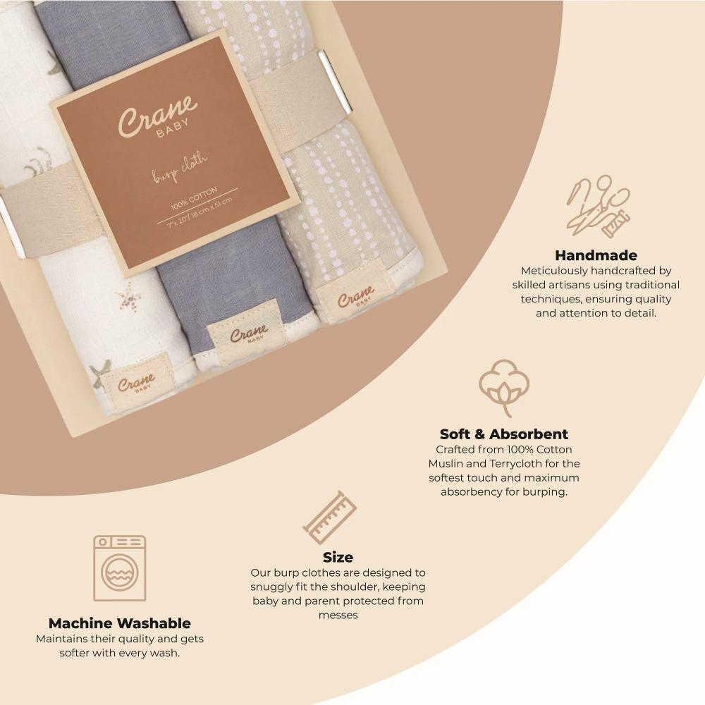 Crane Baby Burp Cloths - 3 Pack
