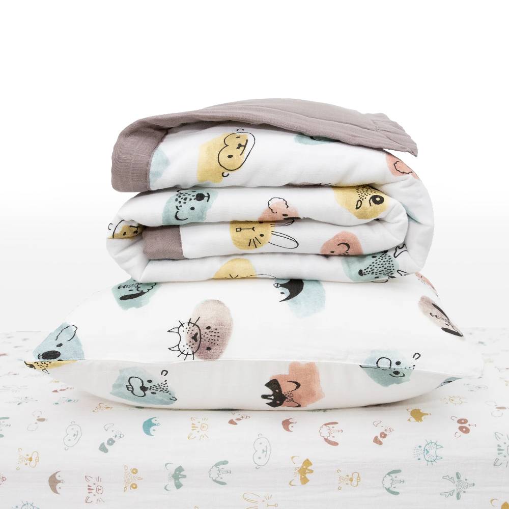 Muslin Bedding Set (Cot sheet, comforter + pillowcase) - Clearance