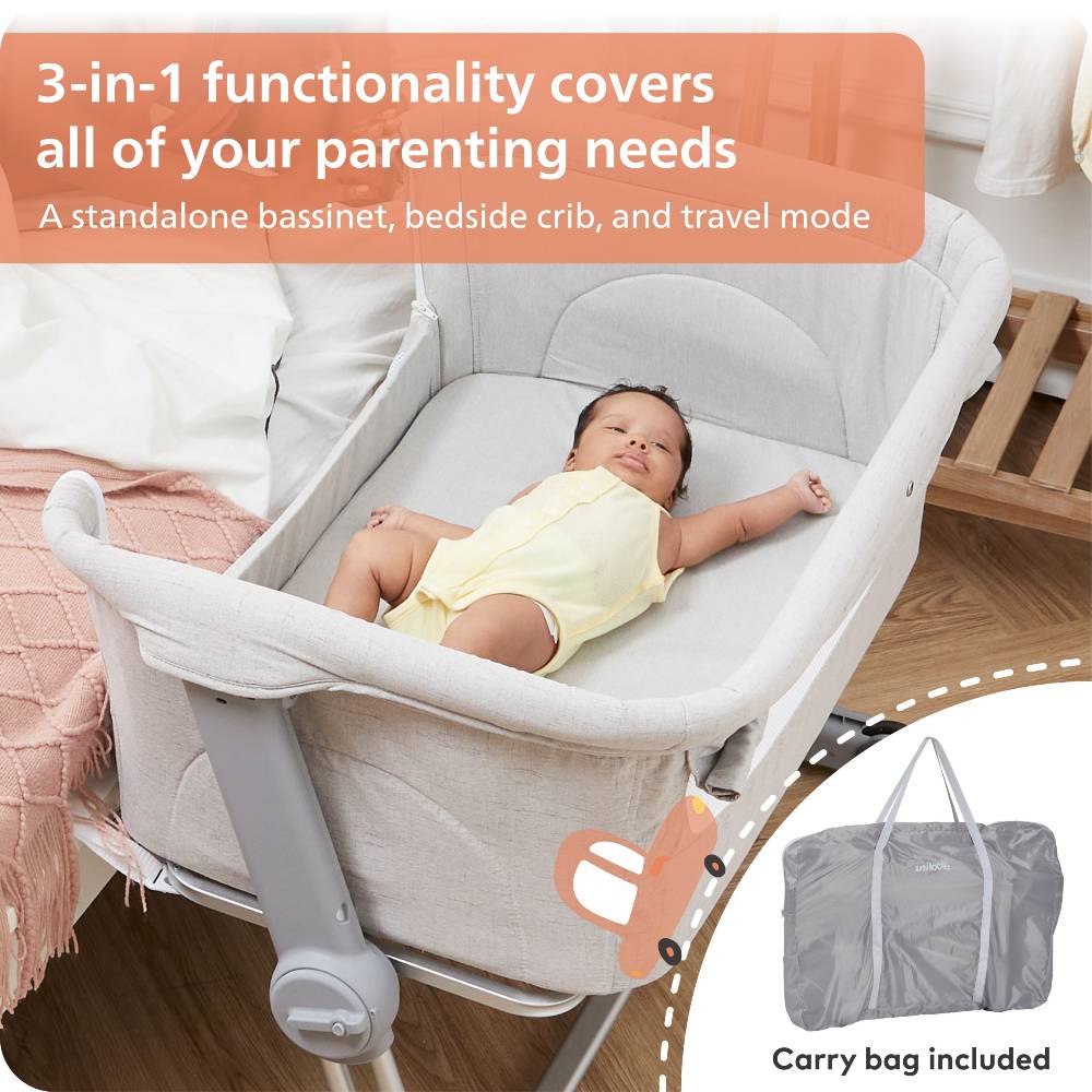 Unilove Hug Me Plus 3-in-1 Bedside Bassinet with Mosquito Net