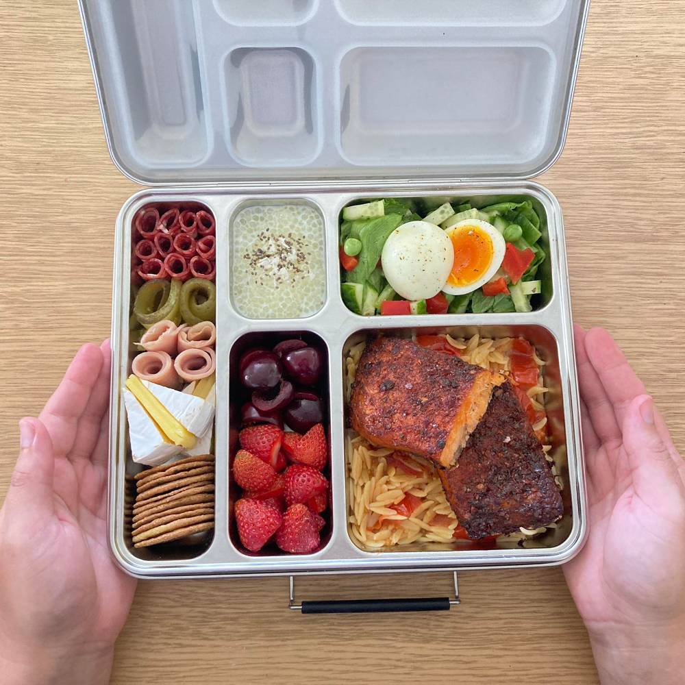 Nestling Stainless Steel Lunchbox filled with Food
