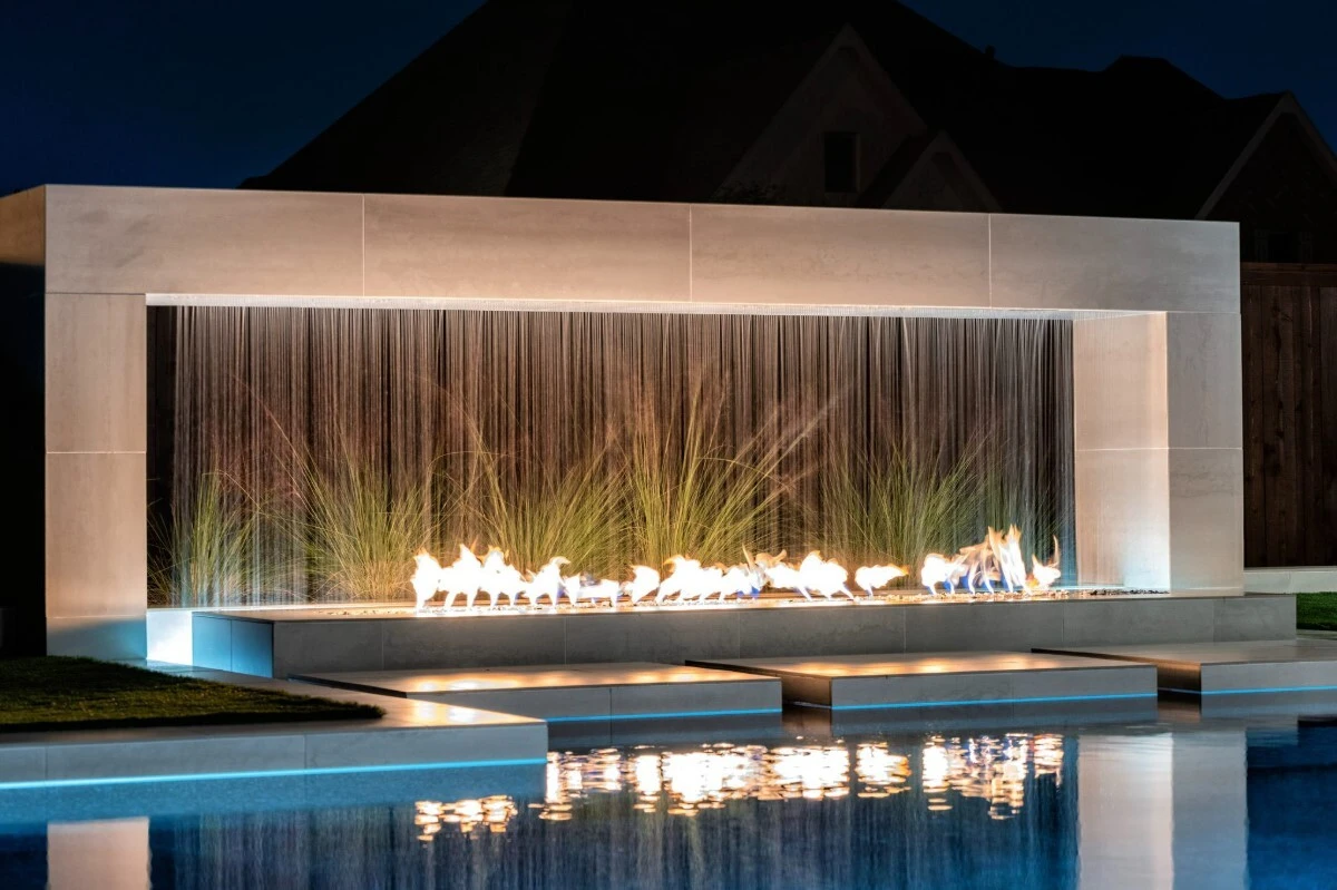 Balanced composition of fire and water in outdoor design