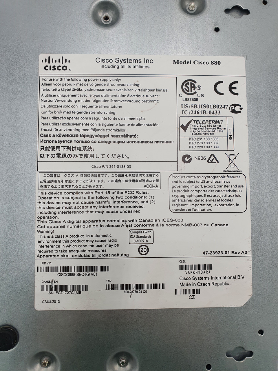 Routeur Cisco 888 – CISCO888-K9 V01, Série 800, Occasion, Fonctionnement Correct