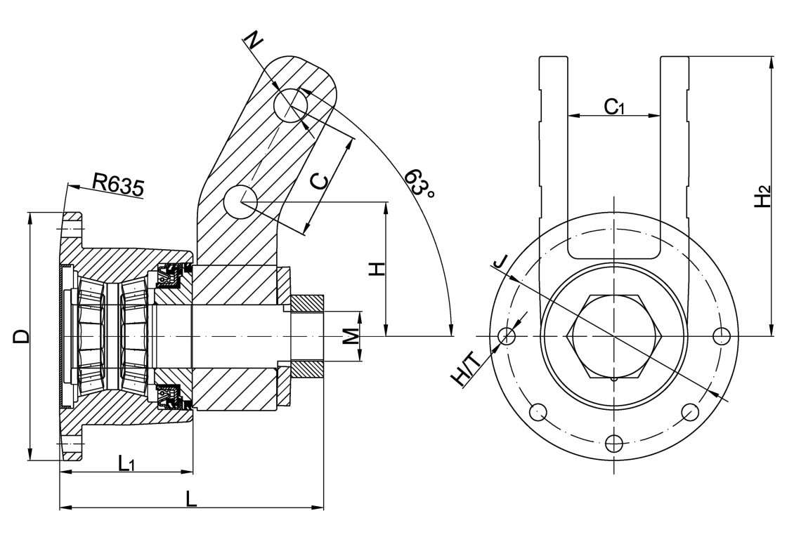 Technische Zeichnung ABH145/120-M27-B6-R635 PREMIUM
