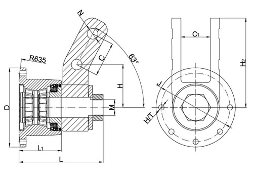 Technische Zeichnung ABH145/120-M27-B6-R635 PREMIUM