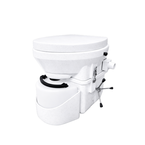 The Weekender Composting Toilet comes with the Spider Handle for efficient use in smaller spaces.