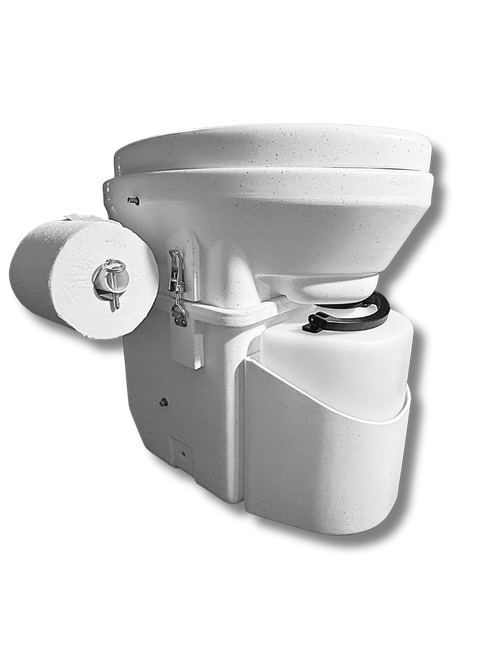 The toilet paper holder can be used on either side of the Nature's Head.