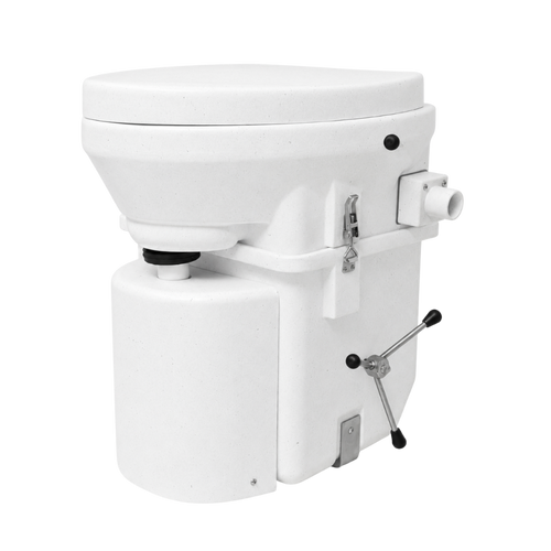 Nature’s Head® Through-the-Floor Urine Diverter Toilet with compact white granite composting toilet design for RVs, vans, cabins, tiny homes, and off-grid installations.
