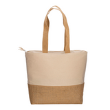 Shopper  in cotone 280 g/m2 con soffietto, con base in juta, manici lunghi [22126] 
