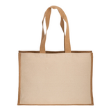 Shopper in cotone 280 g/m2 con soffietto, retro, manici e orlo in juta, manici lunghi [2212522] 