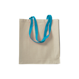 Shopper con soffietto in cotone naturale 220 g/m2, manici lunghi colorati [17107] 