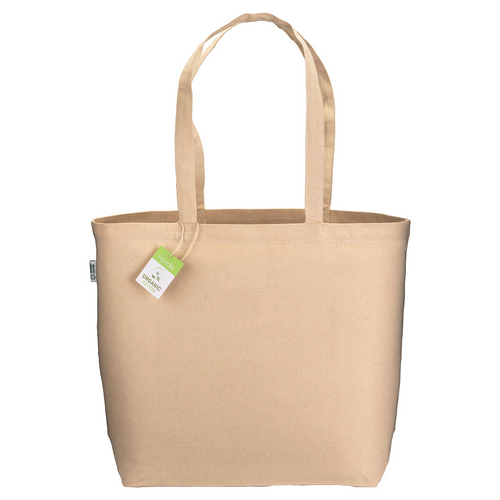Shopper in cotone biologico 220 g/m2, con manici lunghi e soffietto alla base [24119] 