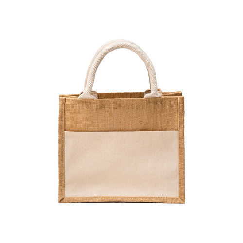 Mini borsa in juta con tasca e manici in cotone [24105] 