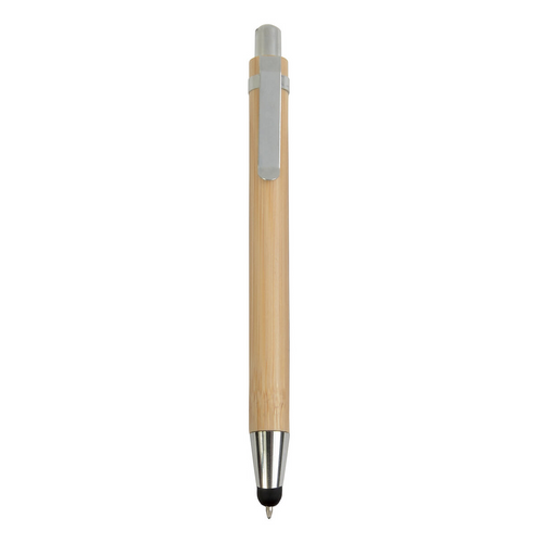 Penna a scatto in bambù con gommino per touch screen [22810] 