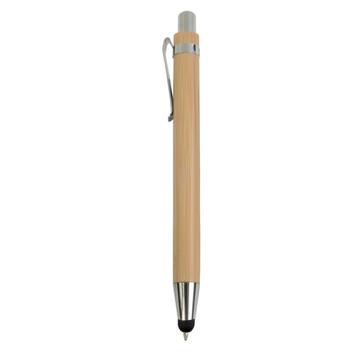Penna a scatto in bambù con gommino per touch screen [22810] 