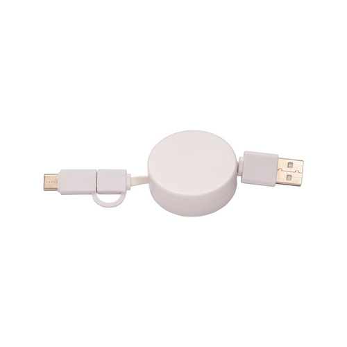 Cavo retrattile in bambù con adattatore USB-type C/lightning/microUSB . [22438] 
