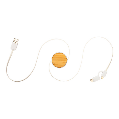 Cavo retrattile in bambù con adattatore USB-type C/lightning/microUSB . [22438] 