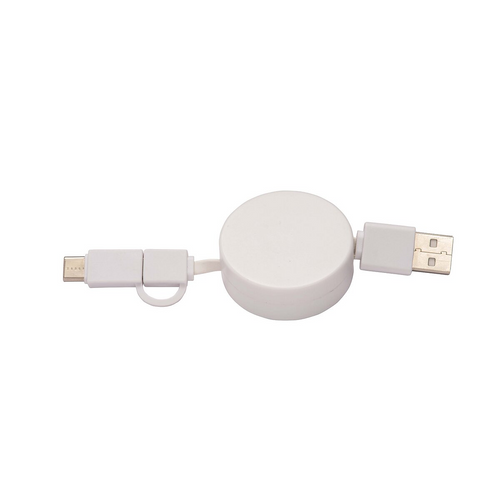 Cavo retrattile in bambù con adattatore USB-type C/lightning/microUSB . [22438] 