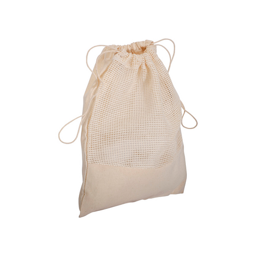 Sacchetto in cotone naturale da 135 g/m2 con rete e chiusura a strozzo, 25x30 cm [22133] 