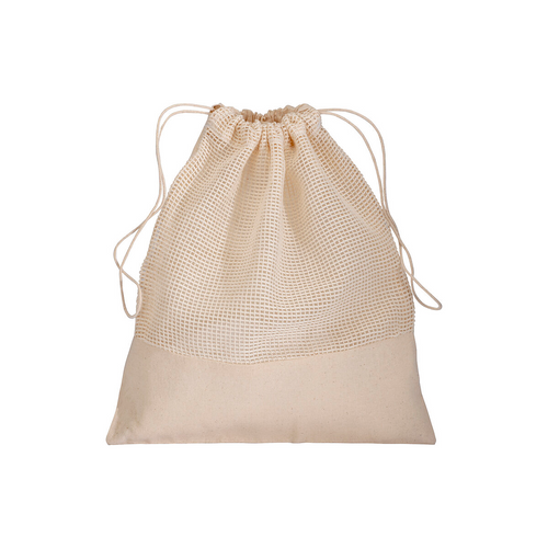 Sacchetto in cotone naturale da 135 g/m2 con rete e chiusura a strozzo, 25x30 cm [22133] 