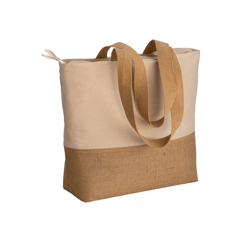Shopper  in cotone 280 g/m2 con soffietto, con base in juta, manici lunghi [22126] 