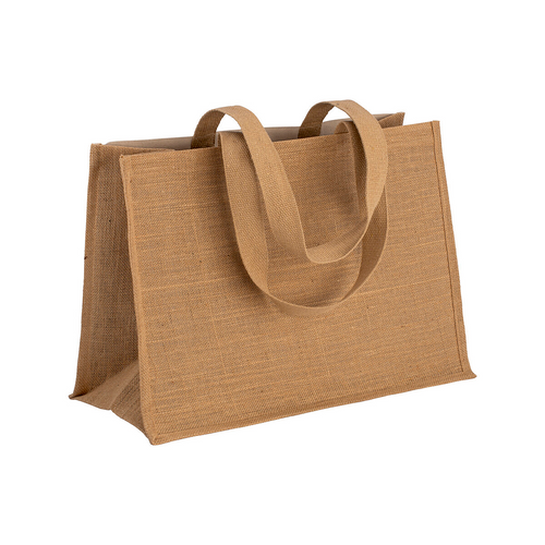 Shopper in cotone 280 g/m2 con soffietto, retro, manici e orlo in juta, manici lunghi [2212522] 