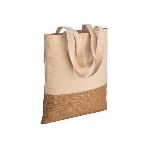 Shopper in cotone 230 g/m2,   base in juta, manici lunghi [22124] 