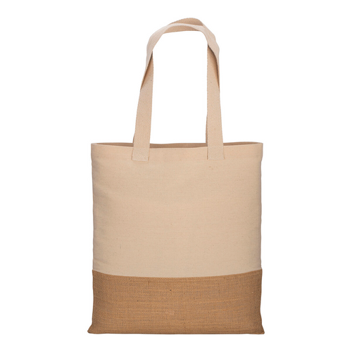 Shopper in cotone 230 g/m2,   base in juta, manici lunghi [22124] 