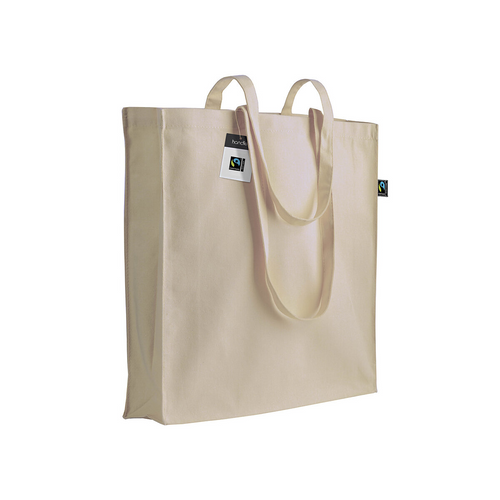 Shopper certificata Fairtrade® in cotone 140g/m2, manici lunghi e soffietto [22102] 