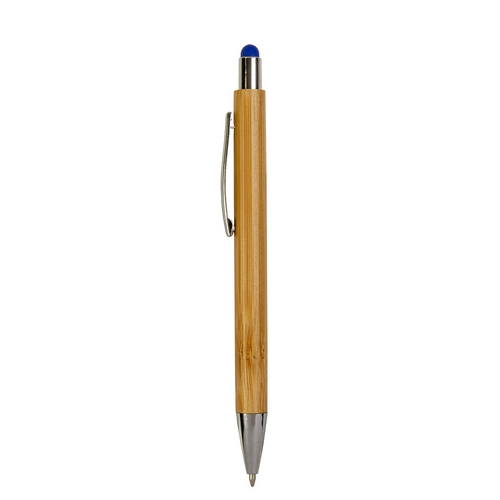 Penna a scatto con fusto in bambù, touch colorato e punta cromata [21804] 