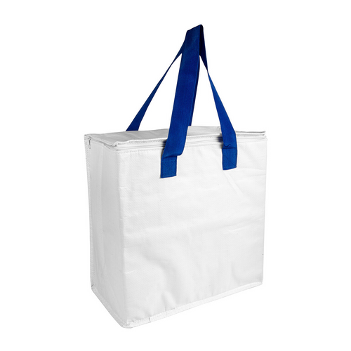Borsa frigo in PP laminato 120 g/m2 , manici colorati, chisura zip [21119] 