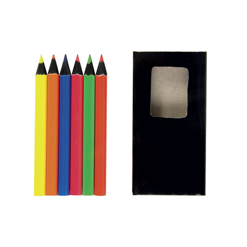 Set di 6 matite in legno colorate fluo a sezione cilindrica, in scatola di cartone [20819] 