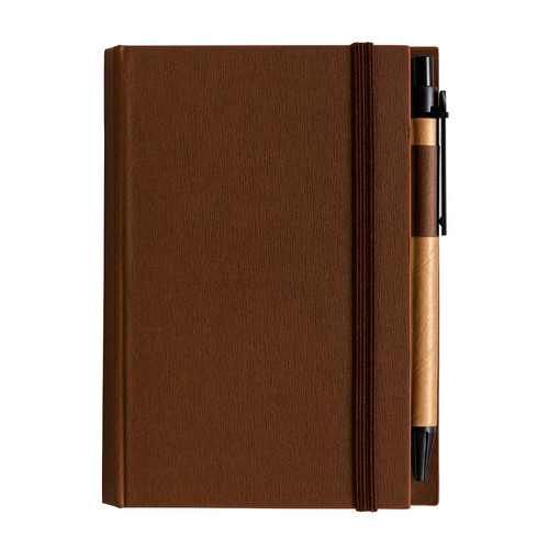 Block Notes in cartoncino con elastico colorato, penna, fogli a righe (70 pag.) e fogliett [18408] 