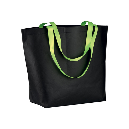 Shopper con soffietto alla base in TNT laminato 100 g/m2 cucito, manici in colore fluo [18115] 