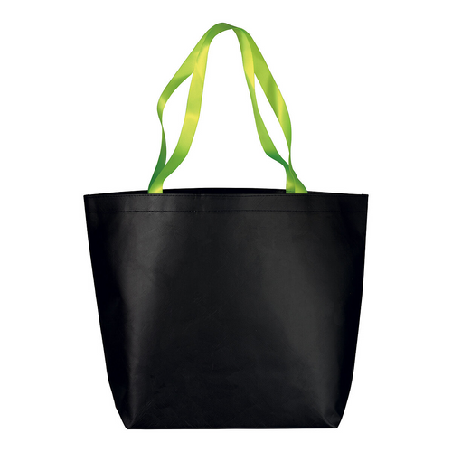 Shopper con soffietto alla base in TNT laminato 100 g/m2 cucito, manici in colore fluo [18115] 