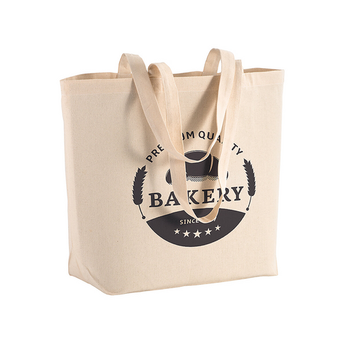 Shopper con soffietto alla base in cotone 135 g/m2, manici lunghi [1810922] 