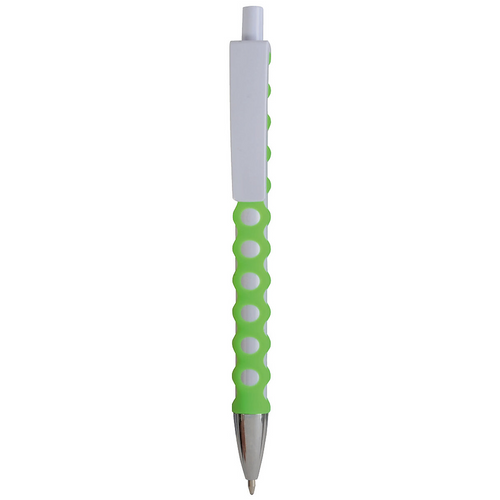 Penna a scatto in plastica con fusto, clip e pulsante bianchi, rivestimento gommato [17818] 