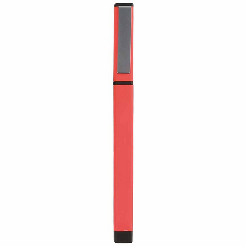 Penna in plastica piatta gommata con clip piatta in metallo e cappuccio [17816] 