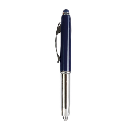 Mini penna in plastica color argento, con cappuccio e clip in metallo, con luce [17812] 