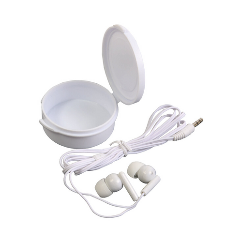 Auricolari stereo in ear in plastica in scatola rotonda personalizzabile. Jack 3,5 mm [16474] 