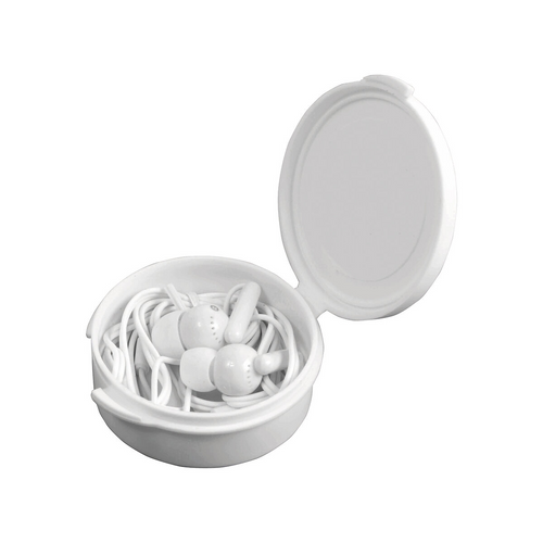 Auricolari stereo in ear in plastica in scatola rotonda personalizzabile. Jack 3,5 mm [16474] 
