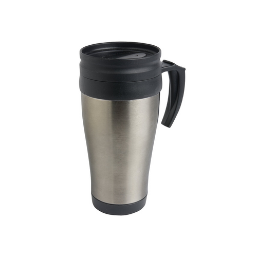 Tazza termica (400ml) in acciaio inox, con interno, manico e tappo in plastica [15432] 