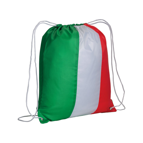 Zainetto tricolore in  poliestere 210 T con chiusura a strozzo e angoli rinforzati [14142] 