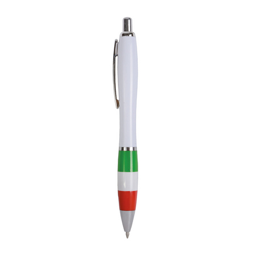 Penna a scatto in plastica ABS, con fusto bianco, impugnatura colorata gommata [1285321N] 