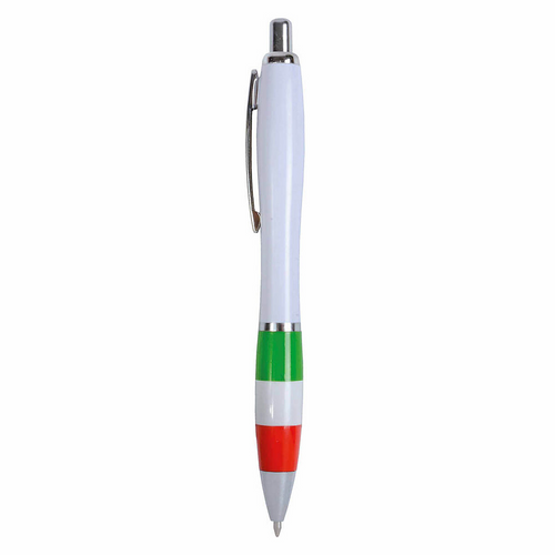 Penna a scatto in plastica ABS, con fusto bianco, impugnatura colorata gommata [1285321N] 