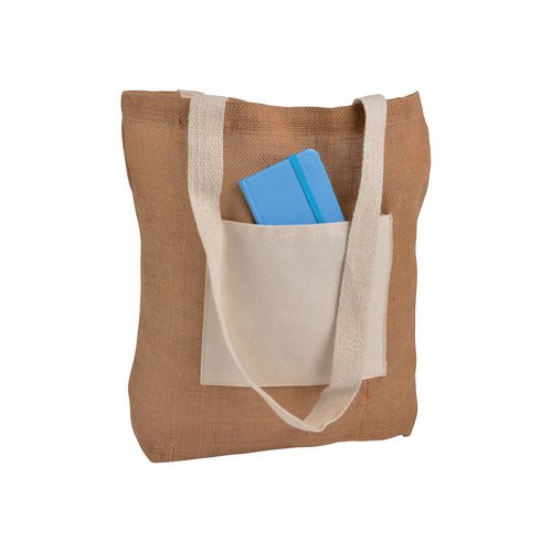 Shopper con soffietto alla base in Juta con manici e tasca esterna (18 x 15 cm) in cotone [09148] 