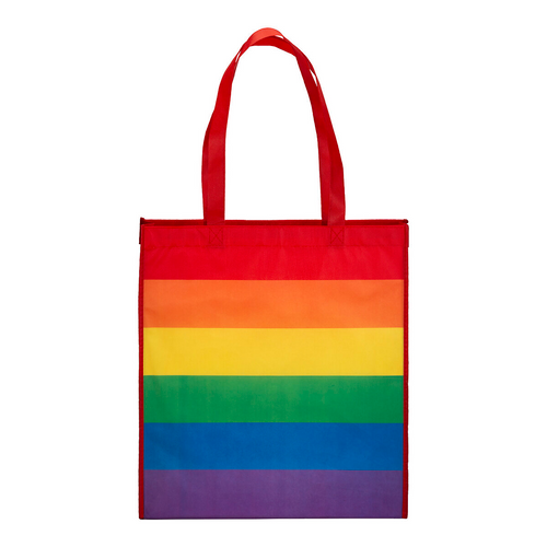 Shopper arcobaleno in r-pet  80g/m2, manici lunghi e soffietto [23115] 