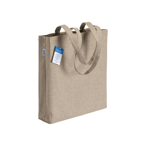 Shopper carbon neutral in cotone riciclato 280 g/m2, manici lunghi e soffietto [23102] 