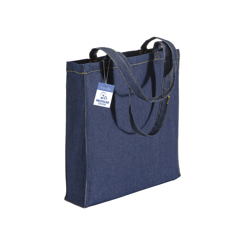 Shopper in cotone denim riciclato 180 gr/m2, manici lunghi e soffietto [22144] 