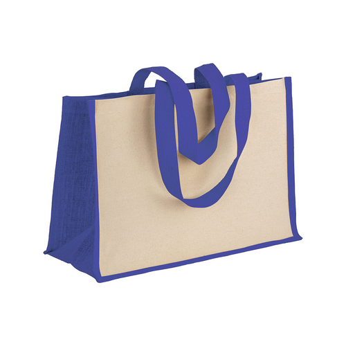 Shopper in cotone 280 g/m2 con soffietto dettagli in juta, manici lunghi [22125] 