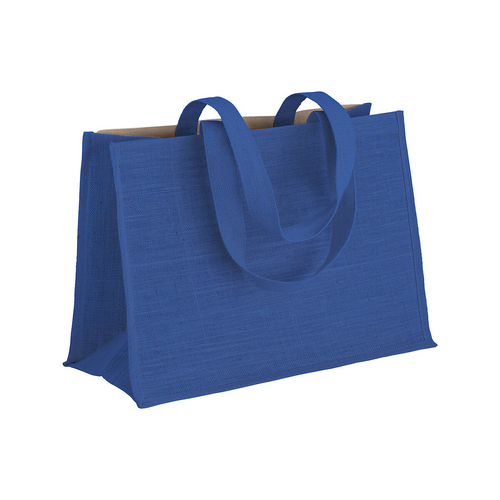 Shopper in cotone 280 g/m2 con soffietto dettagli in juta, manici lunghi [22125] 